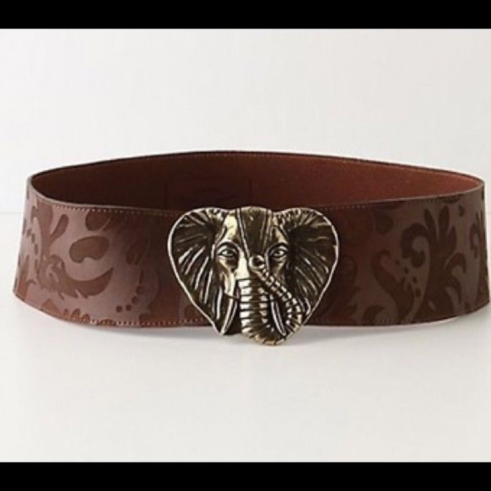 Elephant buckle brown belt